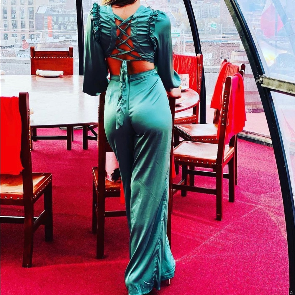 Fashion Nova Ruffle Satin Jumpsuit - Picture 4 of 6